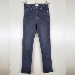 ZARA Premium Denim High Rise Jeans Tapered Leg Ankle Slits Gray Wash Size 8
